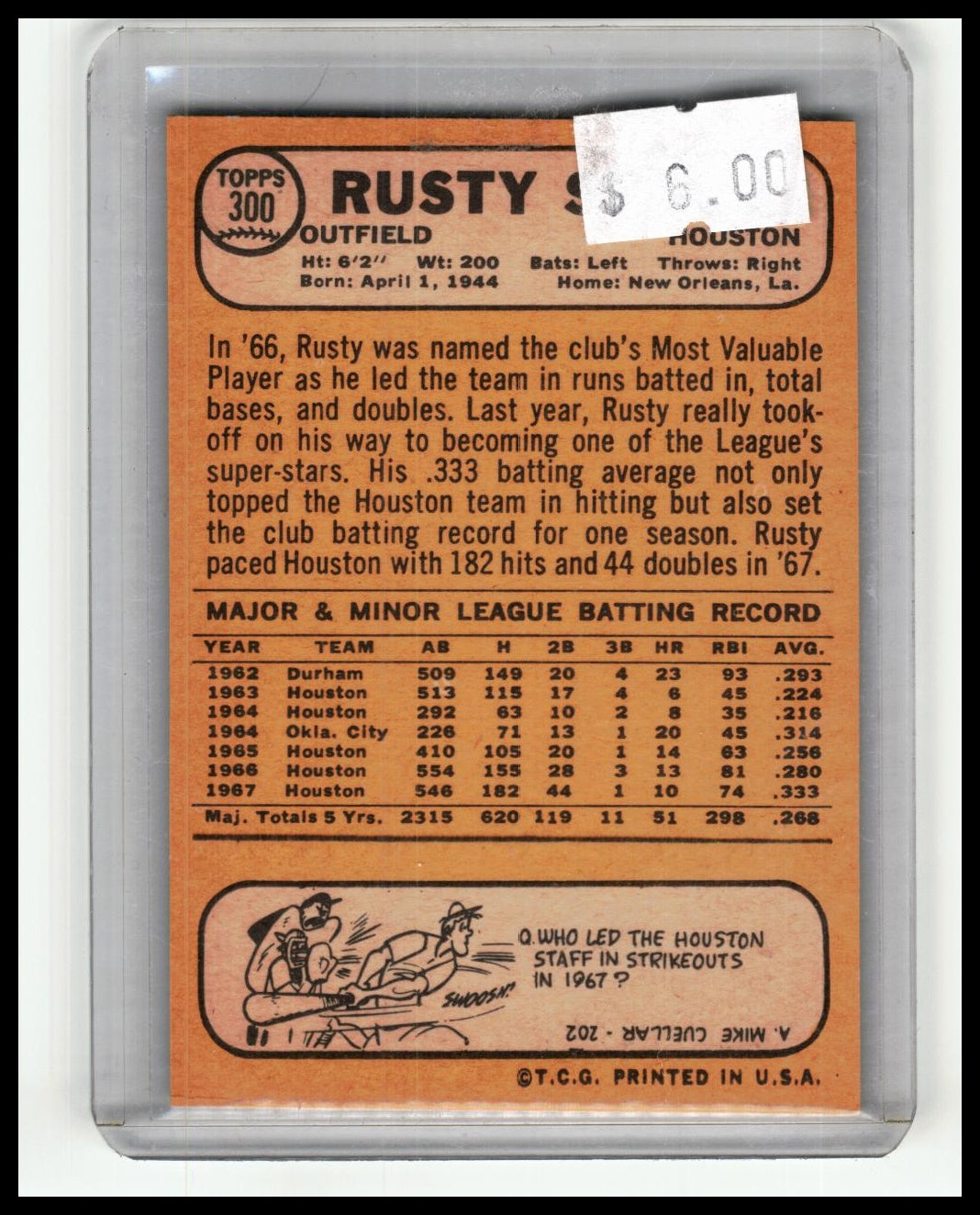 1968 Topps #300 Rusty Staub