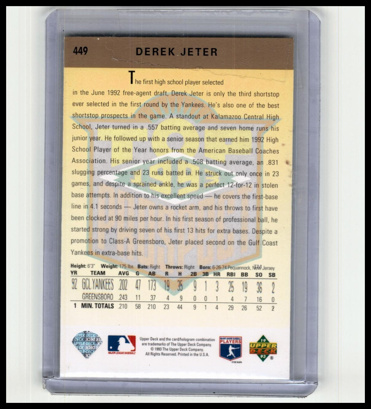 1993 Upper Deck #449 Derek Jeter Gold Hologram