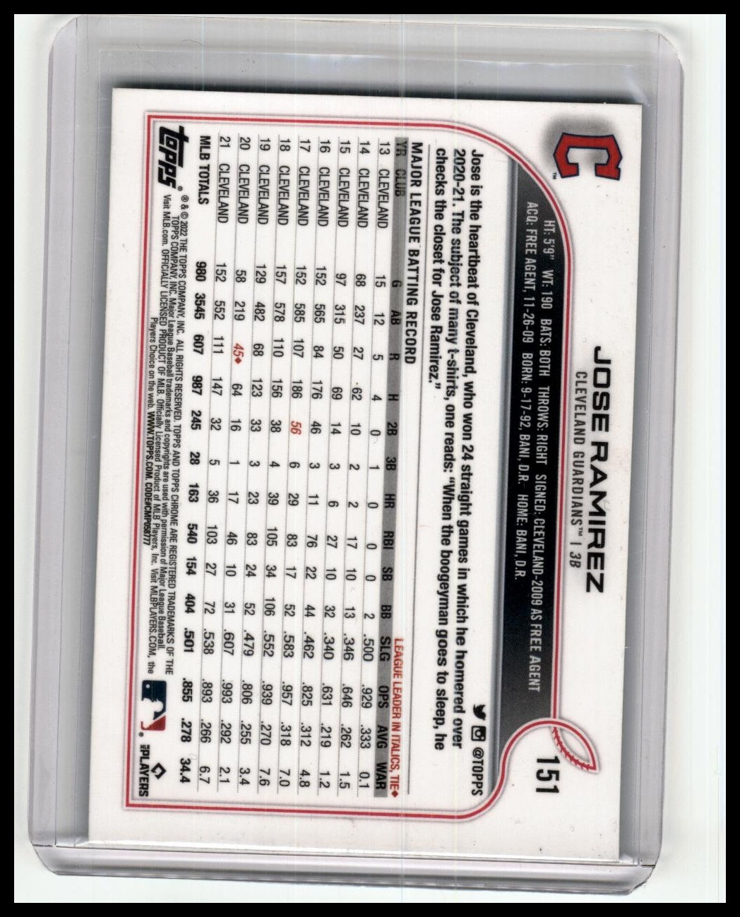 2022 Topps Chrome Ben Baller Edition #151 Jose Ramirez