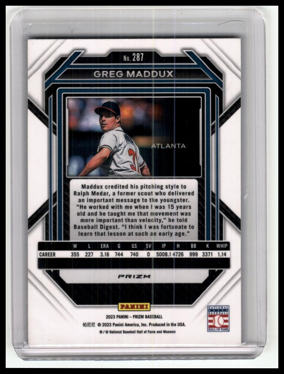 2023 Panini Prizm #287 Greg Maddux Blue Ice Prizm