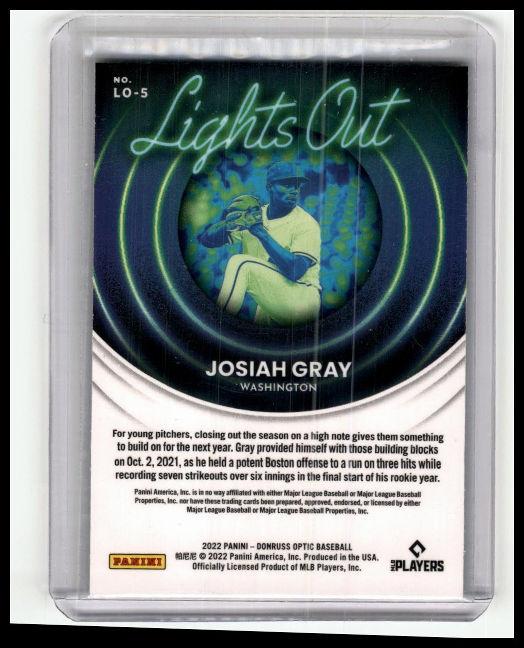 2022 Donruss Optic #LO-5 Josiah Gray Lights Out