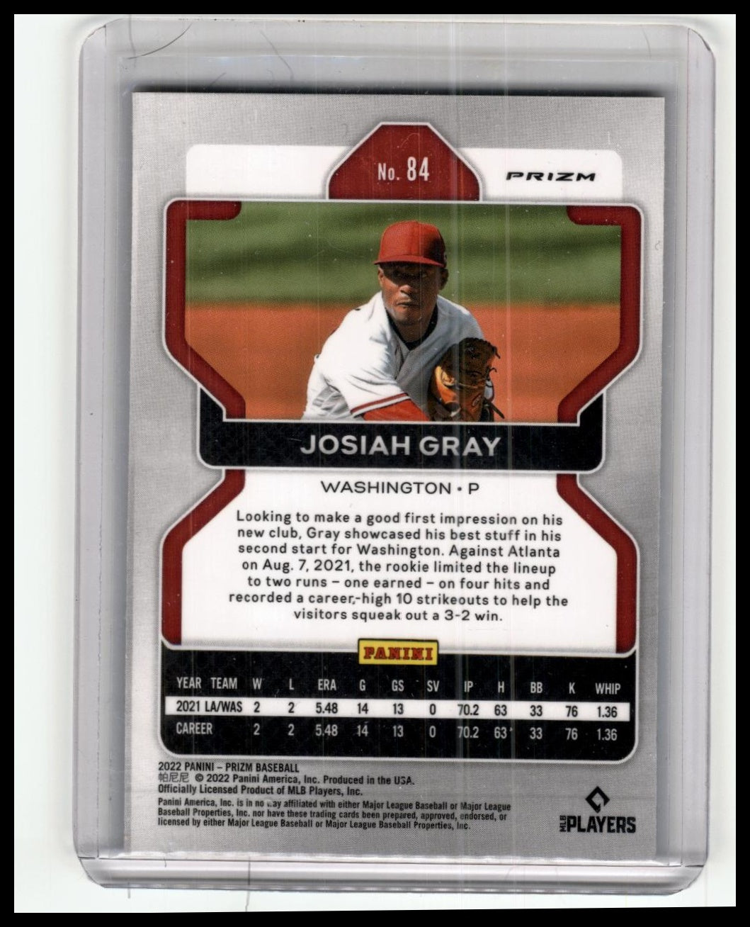 2022 Panini Prizm #84 Josiah Gray Purple Prizm