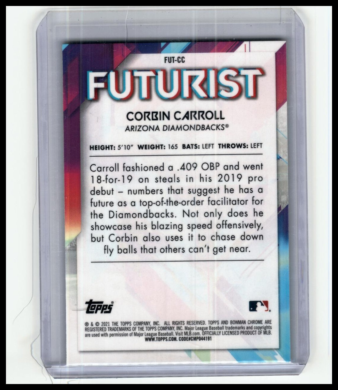 2021 Bowman #FUT-CC Corbin Carroll Futurist Gold Refractor #/50