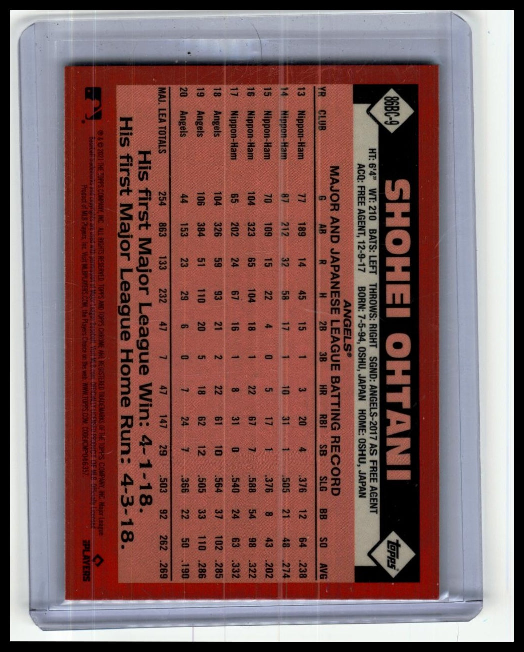 2021 Topps Chrome #86BC-9 Shohei Ohtani 1986 Topps Baseball