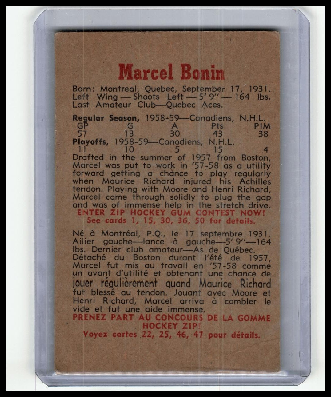 1959-60 Parkhurst #12 Marcel Bonin