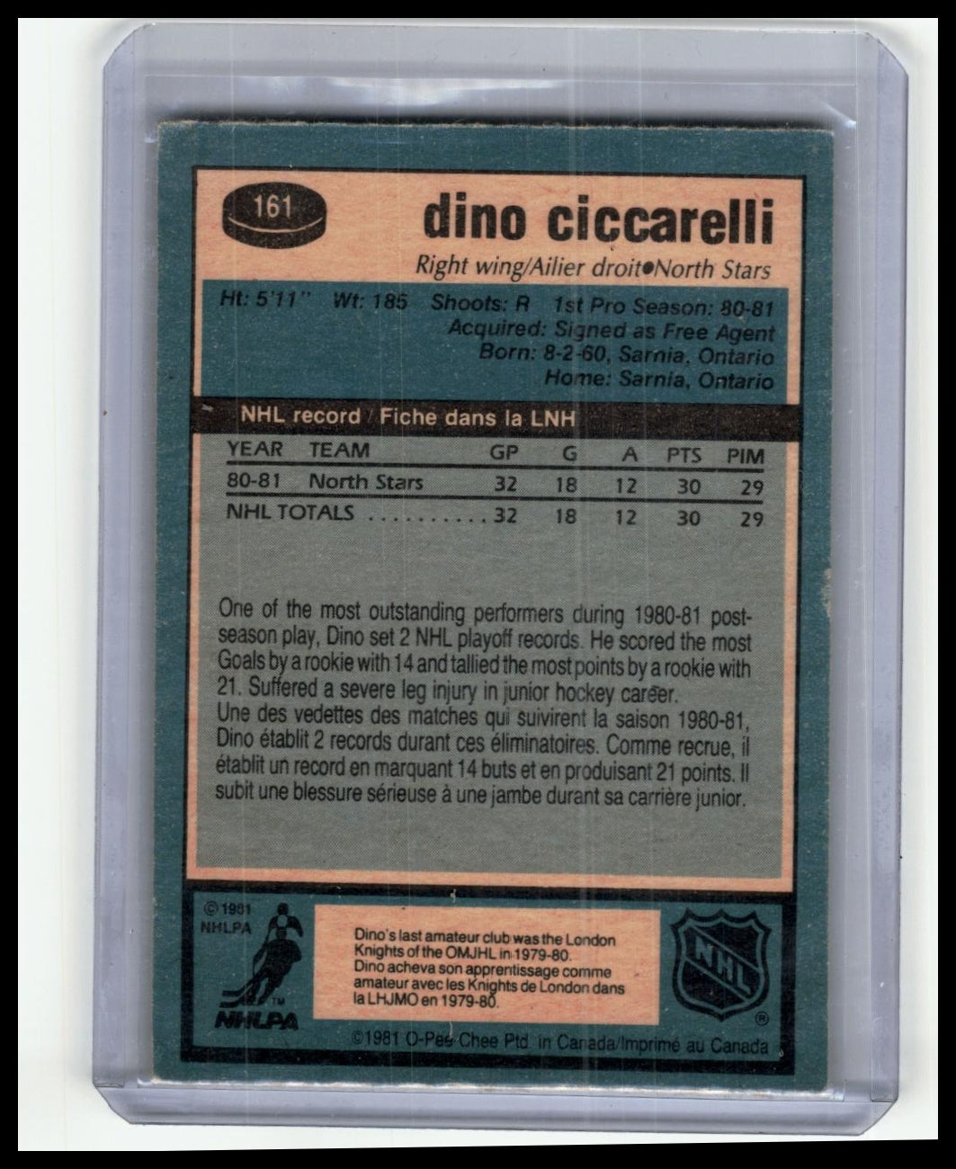 1981-82 Topps #W105 Dino Ciccarelli