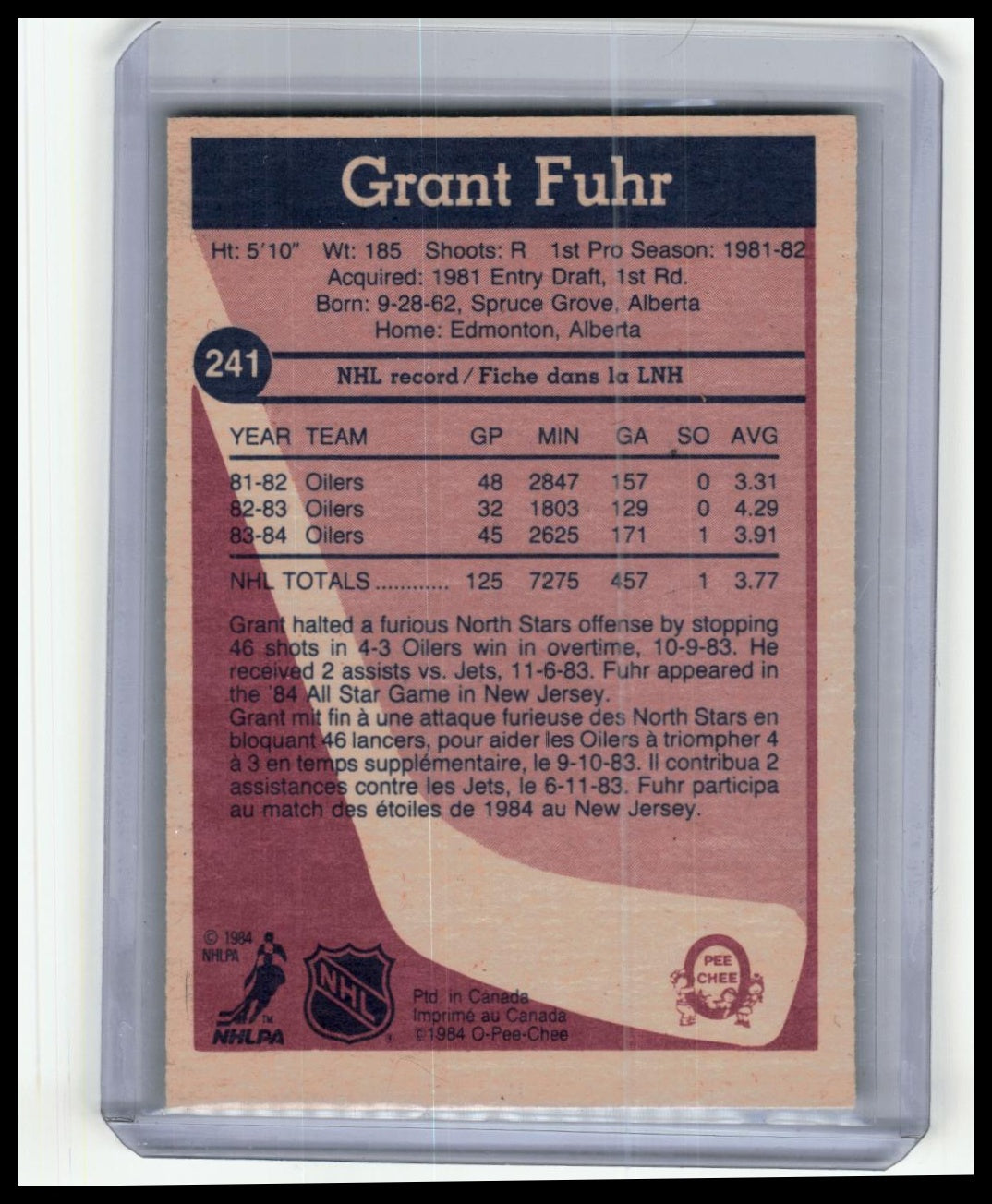 1984-85 O-Pee-Chee #241 Grant Fuhr