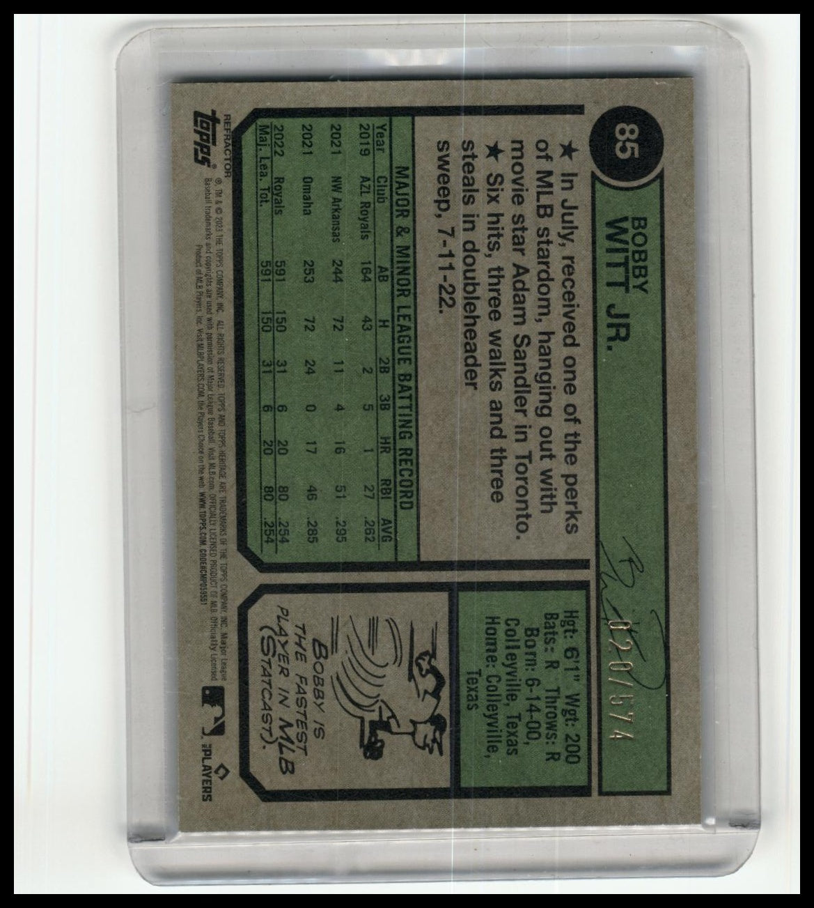 2023 Topps Heritage #85 Bobby Witt Jr. Chrome Silver Refractor #/374