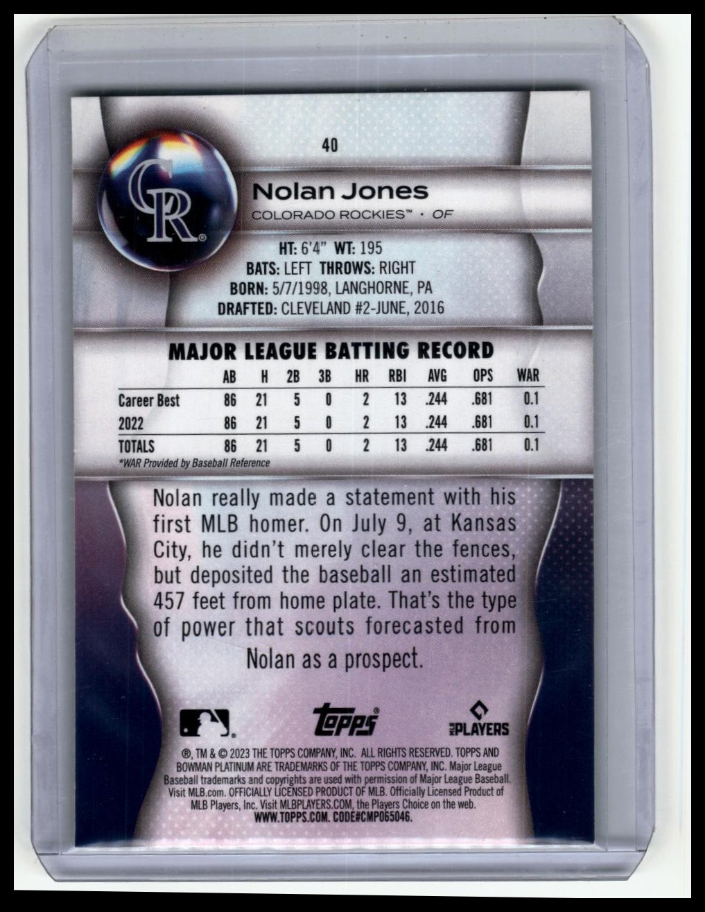 2023 Bowman Platinum #40 Nolan Jones