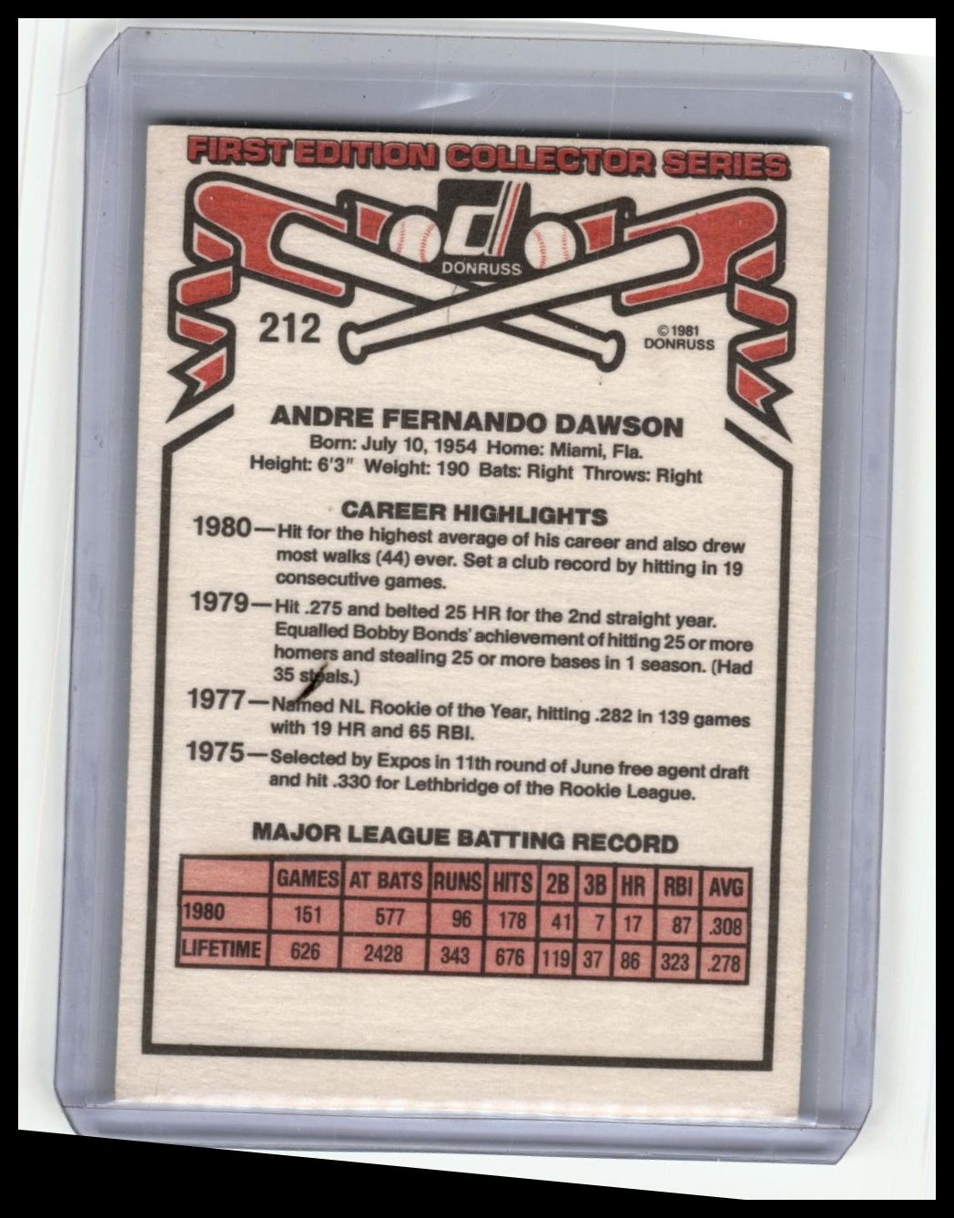 1981 Donruss #212 Andre Dawson