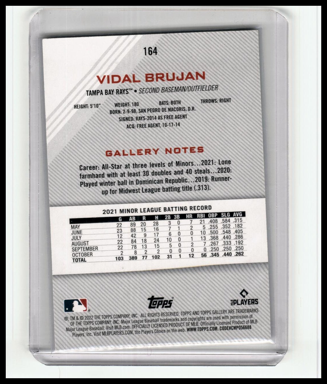 2022 Topps Gallery #164 Vidal Brujan