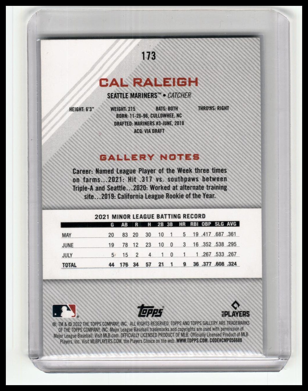 2022 Topps Gallery #173 Cal Raleigh