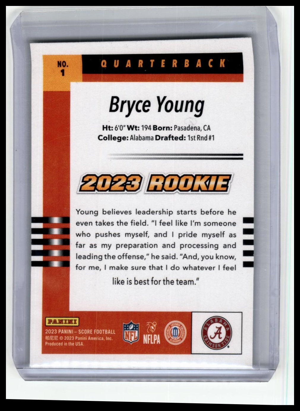 2023 Score #1 Bryce Young 2003 Throwback Rookies