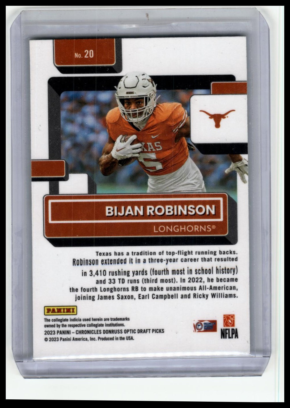 2023 Panini Chronicles Draft Picks #20 Bijan Robinson Donruss Optic Rated Rookies