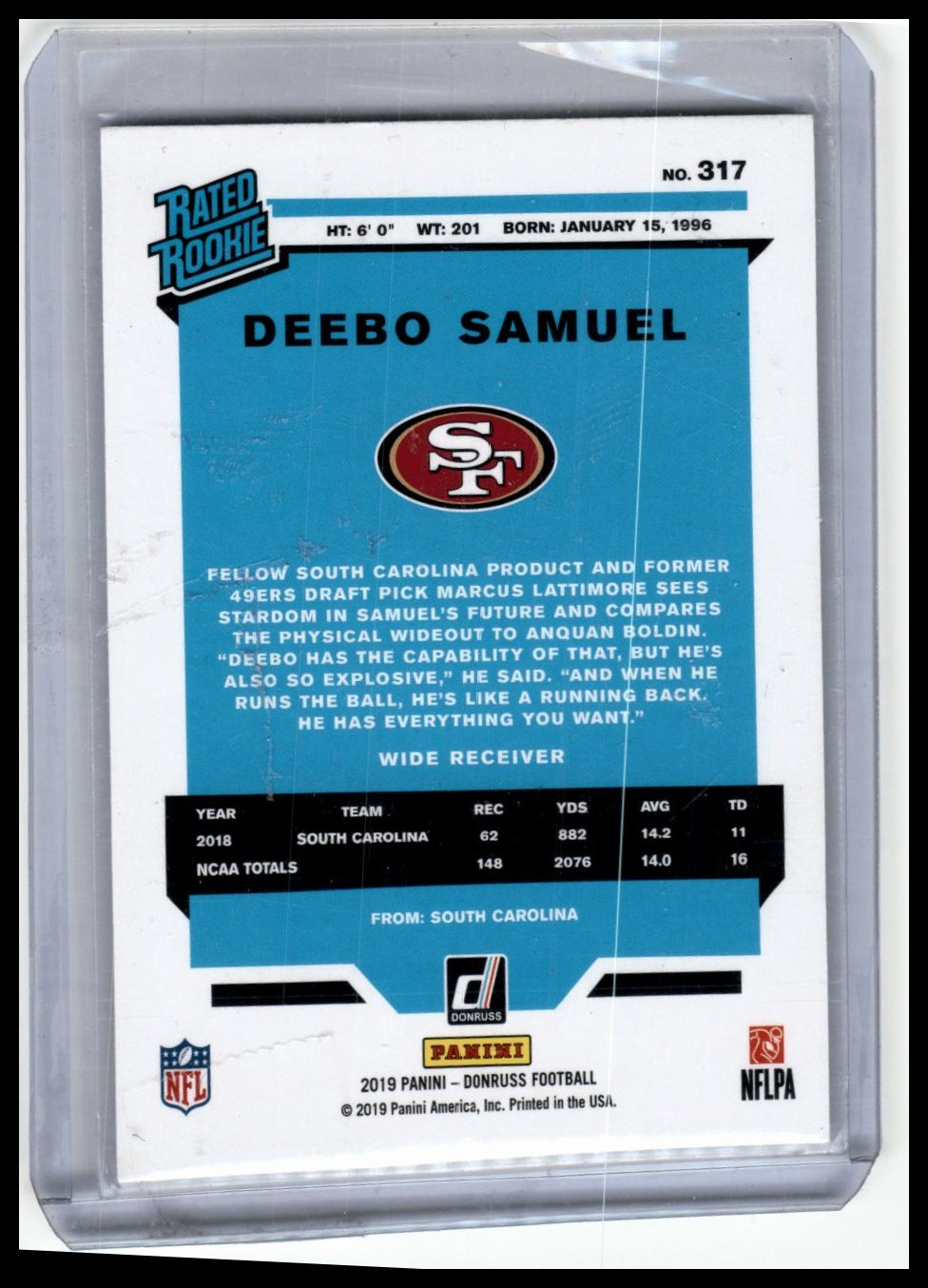 2019 Donruss #317 Deebo Samuel Press Proof Blue