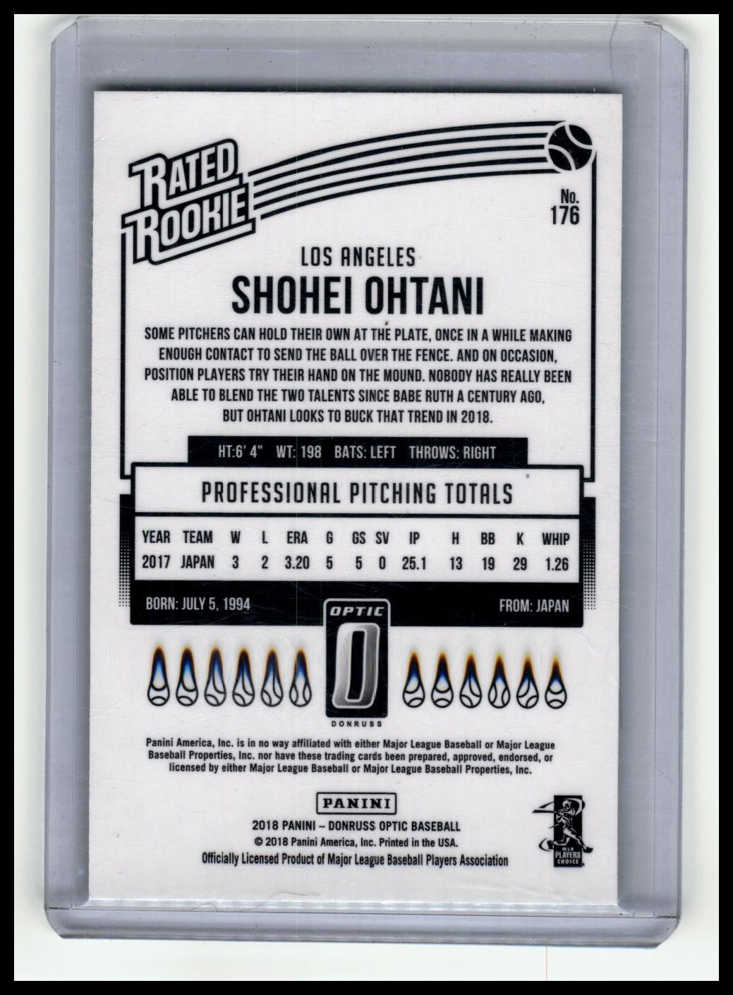 2018 Donruss Optic #176 Shohei Ohtani Shock Variation of #56, pitching