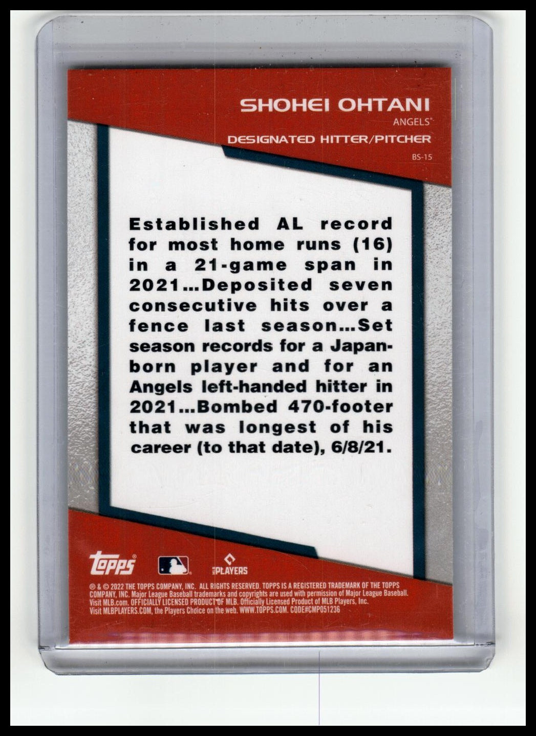 2022 Topps Opening Day #BS-15 Shohei Ohtani Bomb Squad