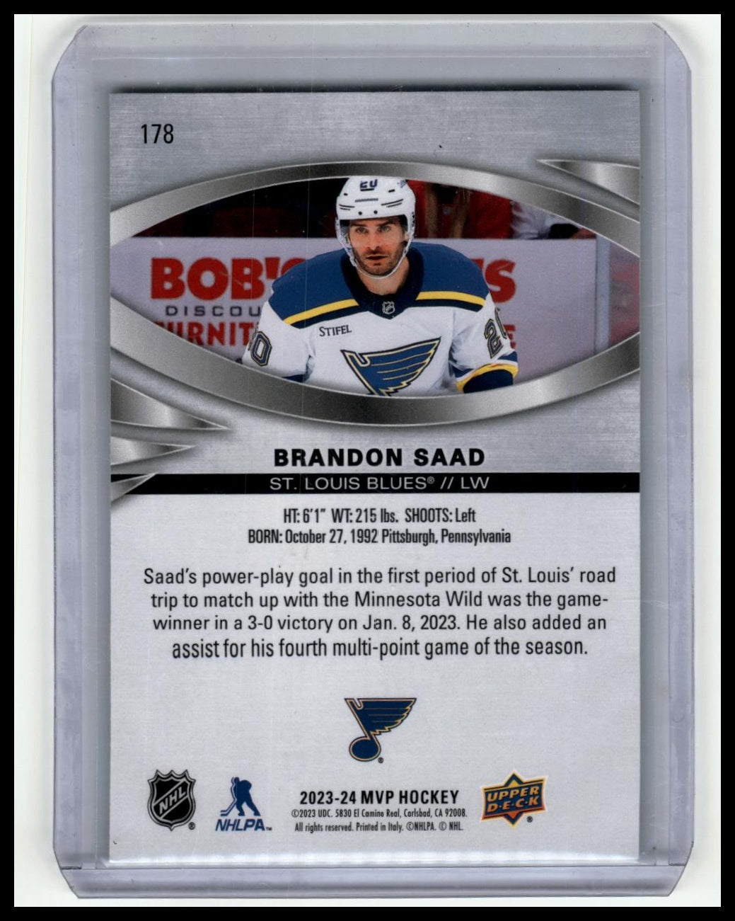 2023-24 Upper Deck MVP #178 Brandon Saad Silver Script