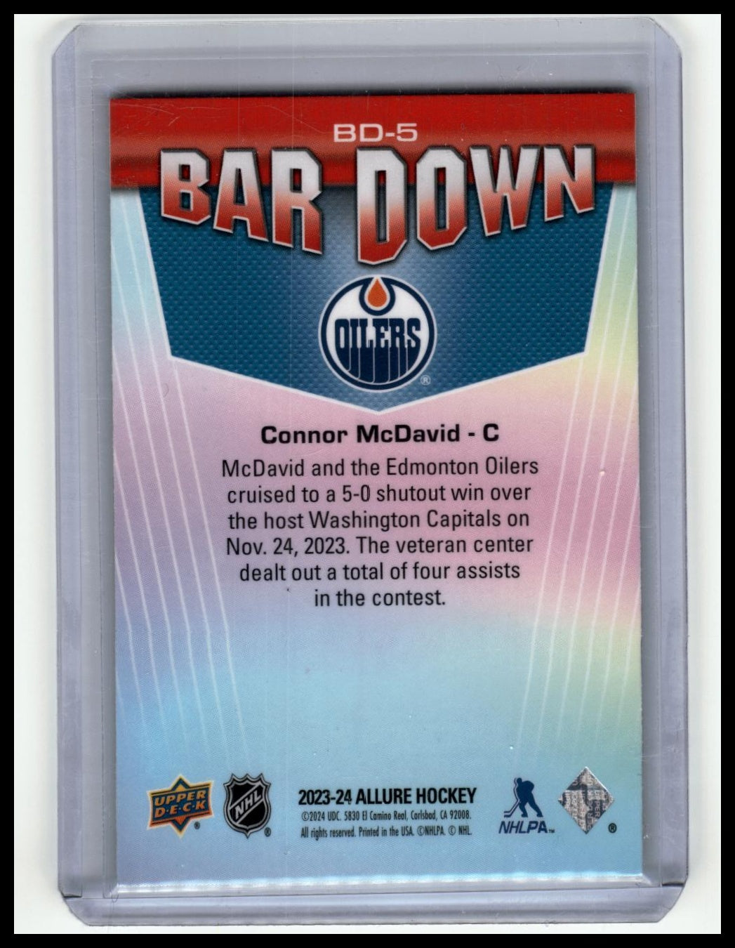 2023-24 Upper Deck Allure #BD-5 Connor McDavid Bar Down - Green #/249