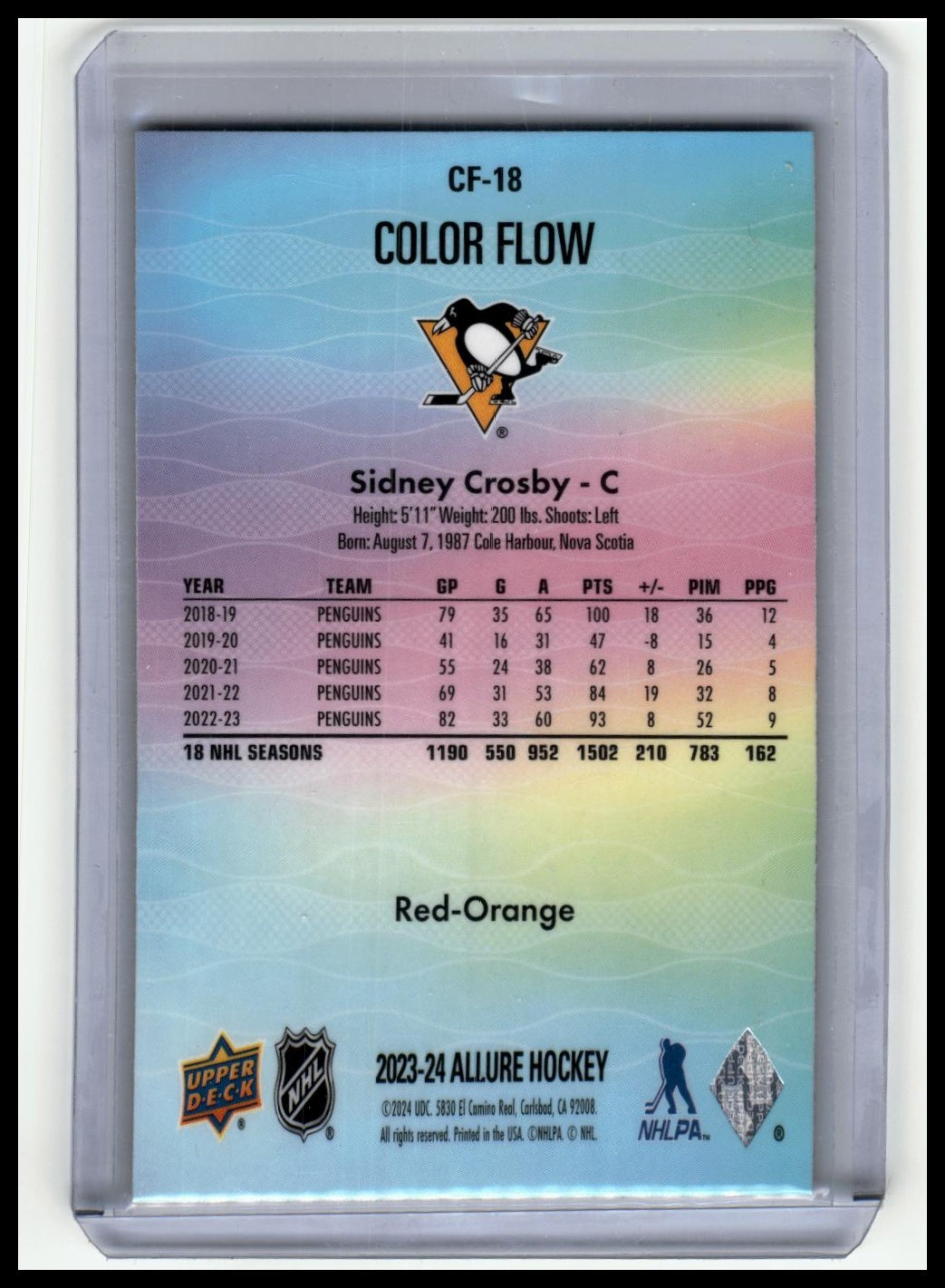 2023-24 Upper Deck Allure #CF-18 Sidney Crosby Color Flow - Red-Orange