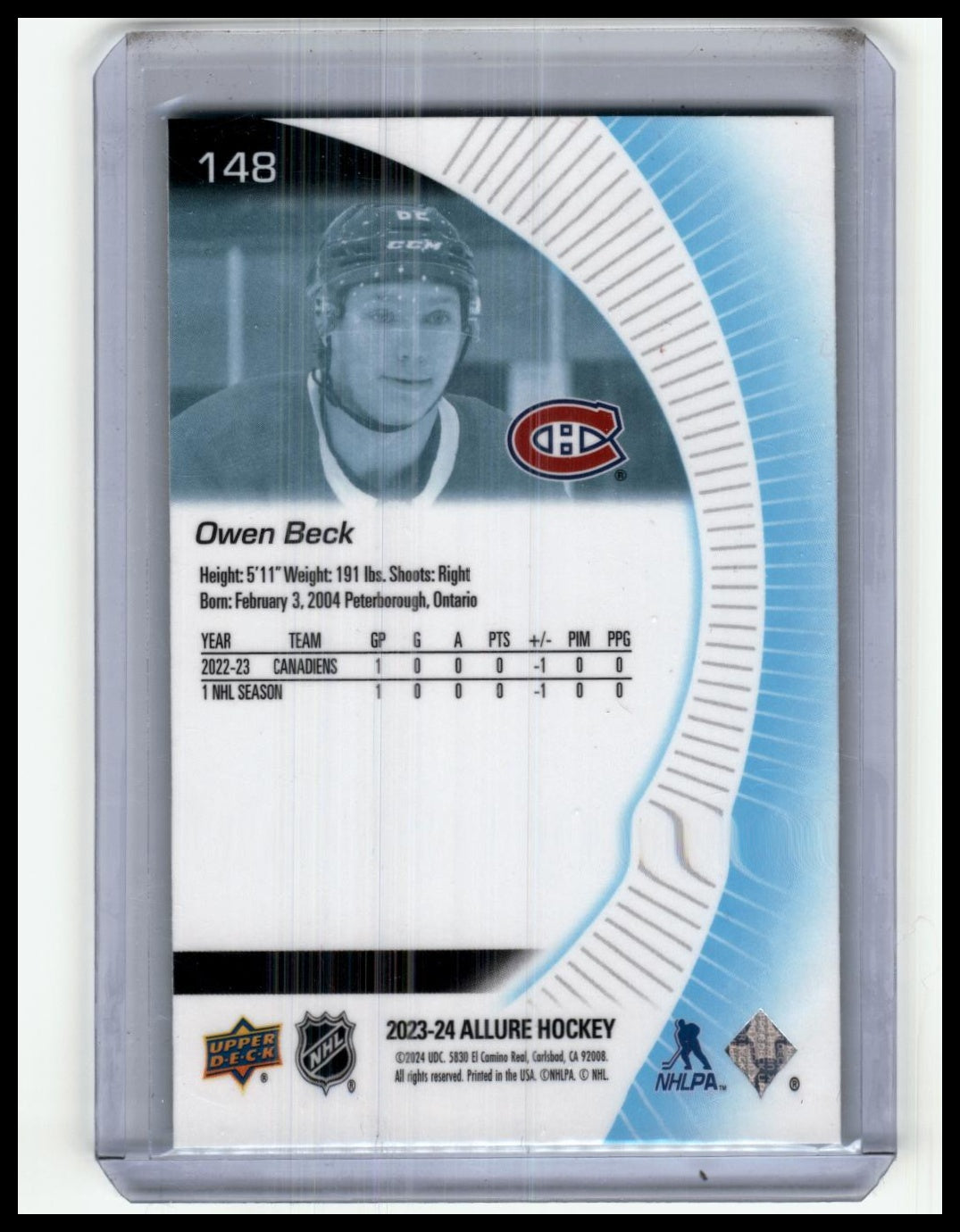 2023-24 Upper Deck Allure #148 Owen Beck Black Rainbow