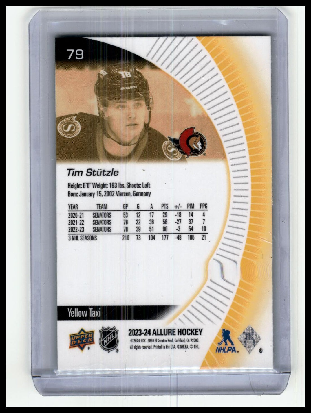 2023-24 Upper Deck Allure #79 Tim Stutzle Yellow Taxi