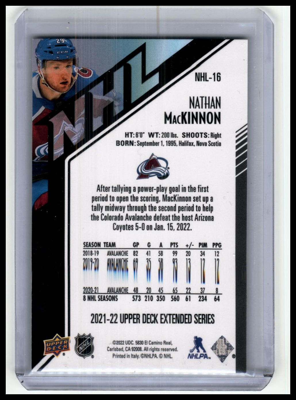 2021-22 Nathan Mackinnon #NHL-16 Upper Deck