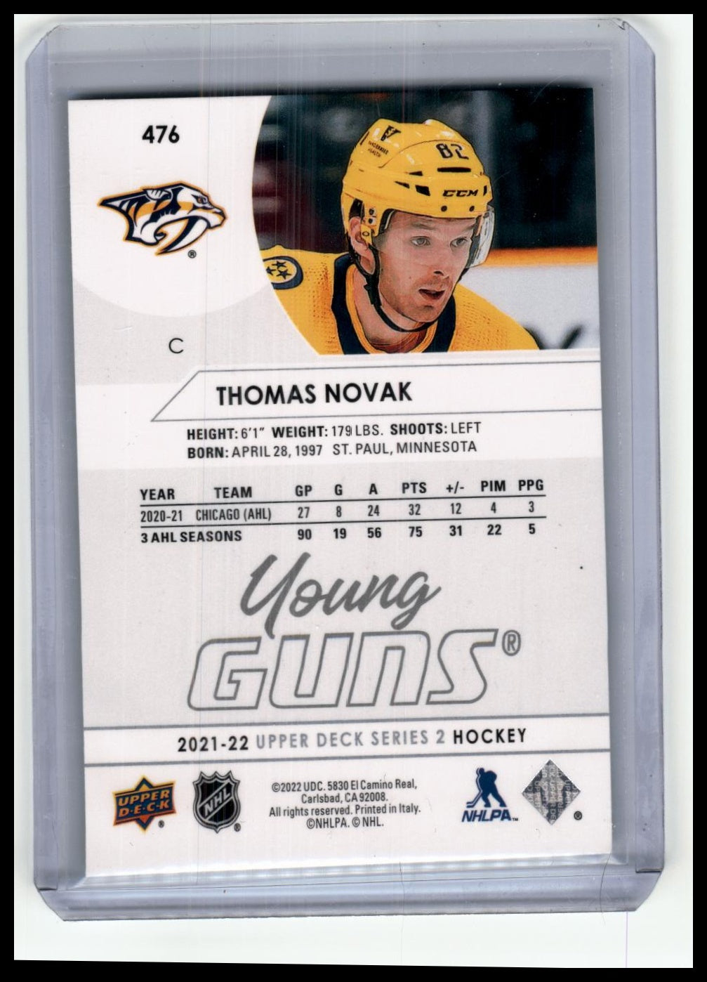 2021-22 Upper Deck #476 Thomas Novak French