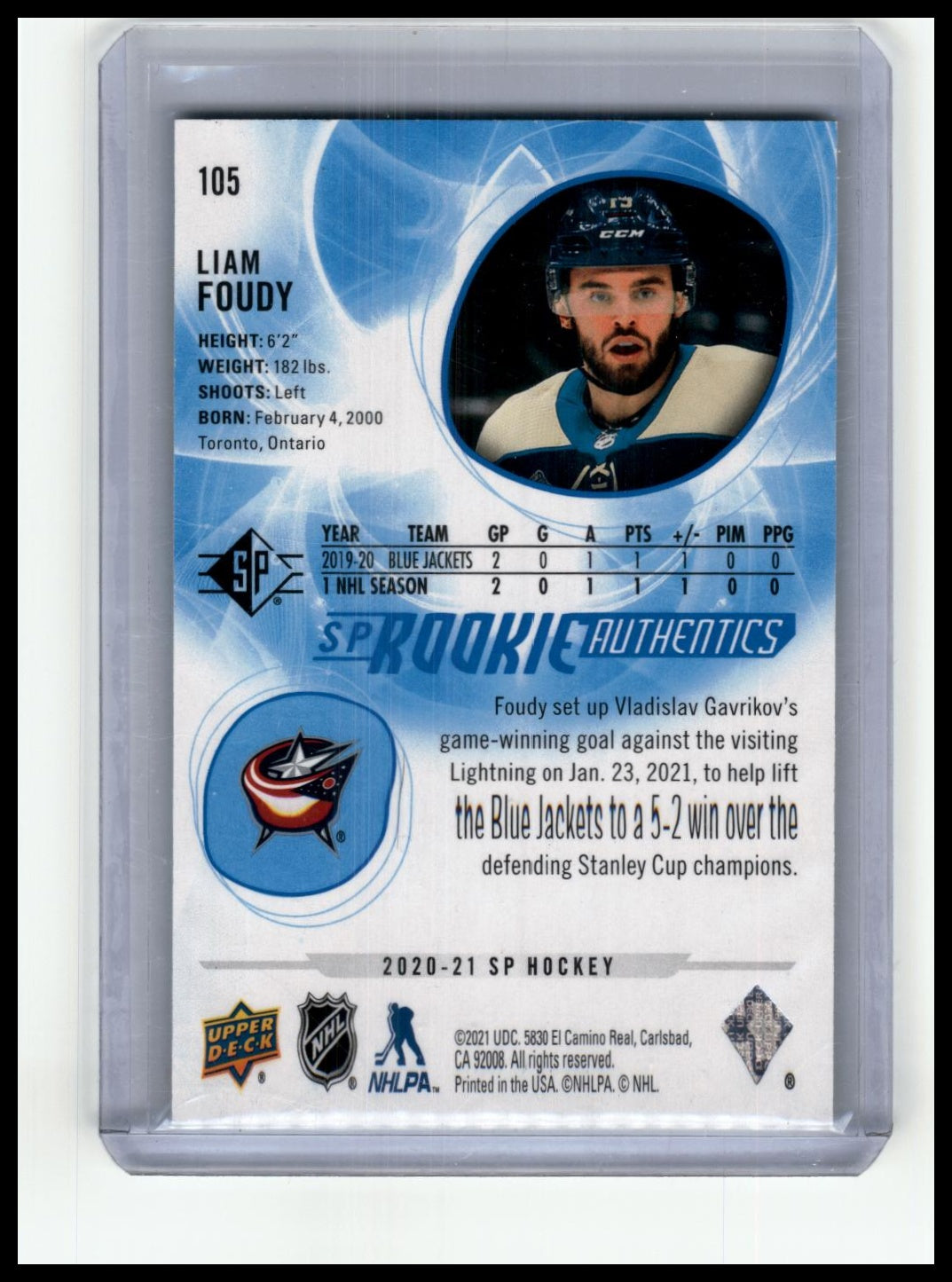 2020-21 SP #105 Liam Foudy Blue