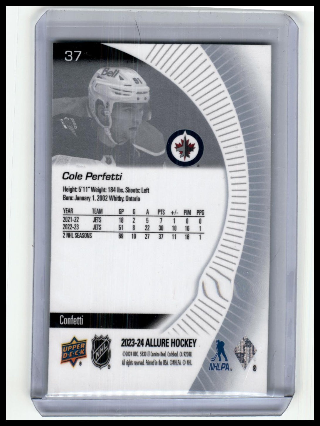 2023-24 Upper Deck Allure #37 Cole Perfetti Orange Slice