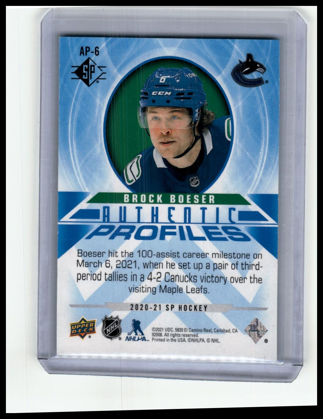 2020-21 Upper Deck SP #AP-6 Brock Boeser