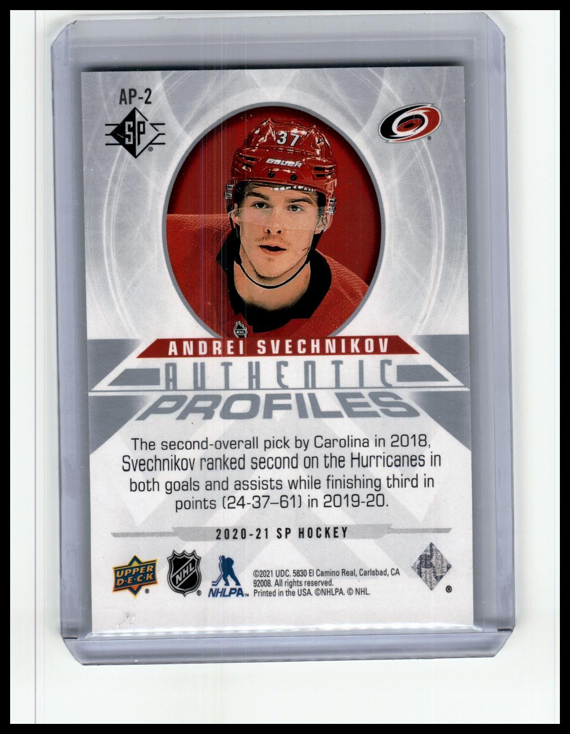 2020-21 SP #AP-2 Andrei Svechnikov Authentic Profiles #/2299