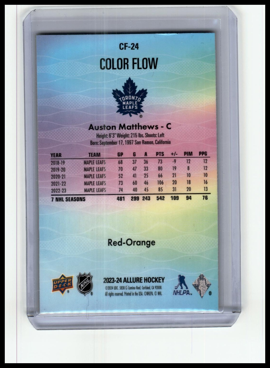 2023-24 Upper Deck Allure #CF-24 Auston Matthews Color Flow - Red-Orange