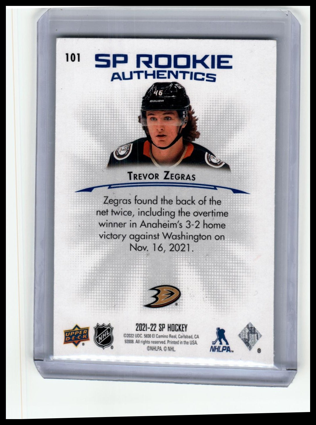 2021-22 SP #101 Trevor Zegras #/1199