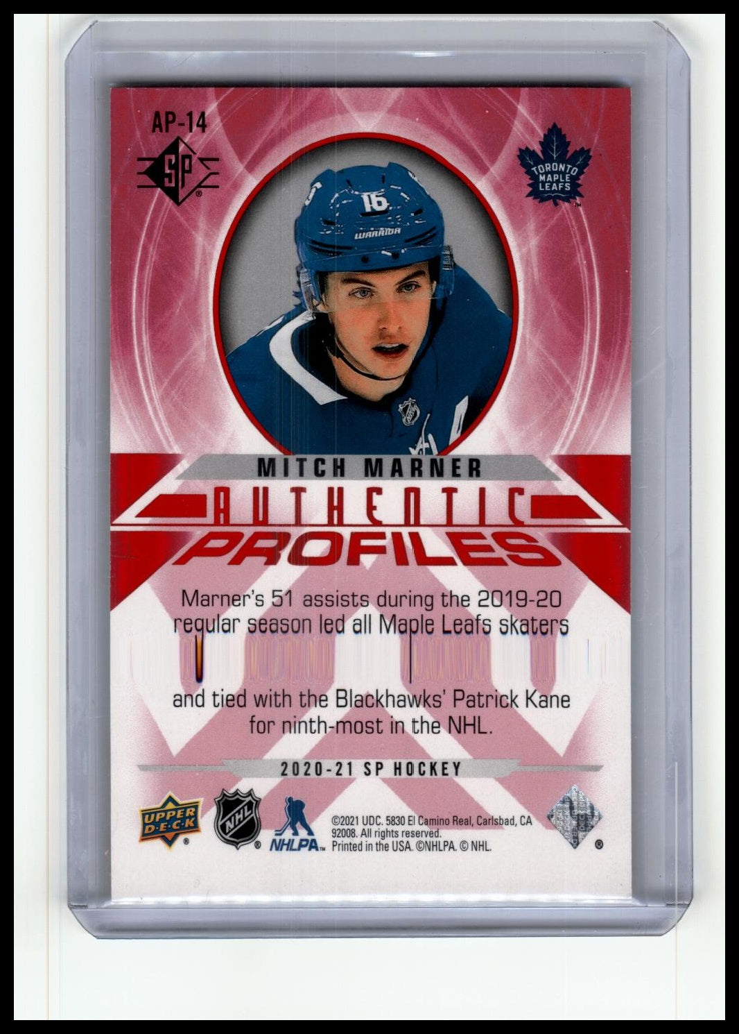 2020-21 SP #AP-14 Mitch Marner Authentic Profiles Red #/799