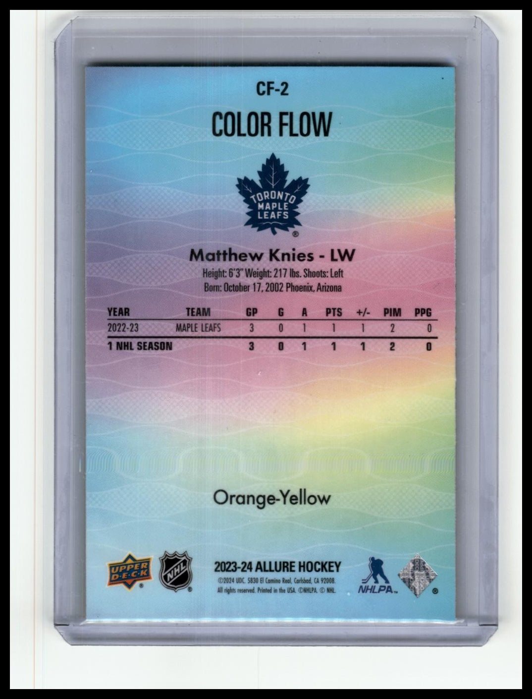 2023-24 Upper Deck Allure #CF-2 Matthew Knies Color Flow - Red-Orange