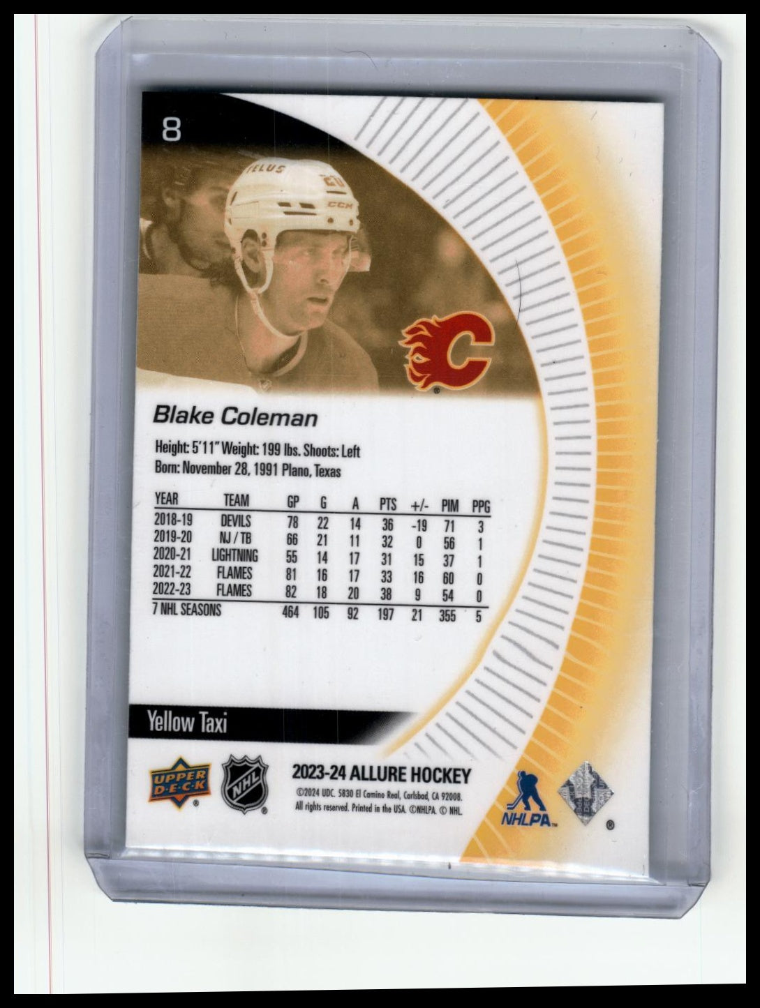 2023-24 Upper Deck Allure #8 Blake Coleman Yellow Taxi