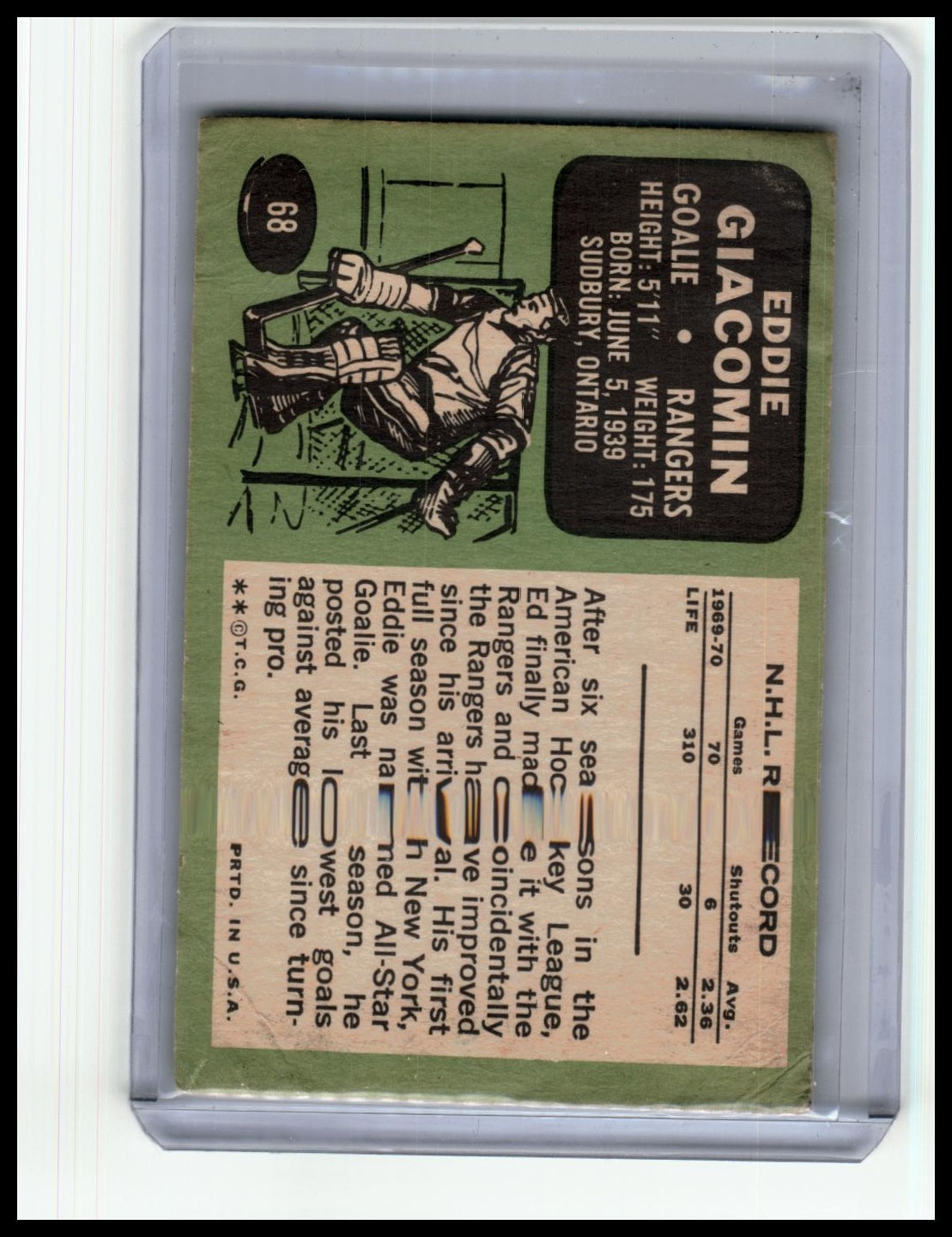 1970-71 Topps #68 Eddie Giacomin