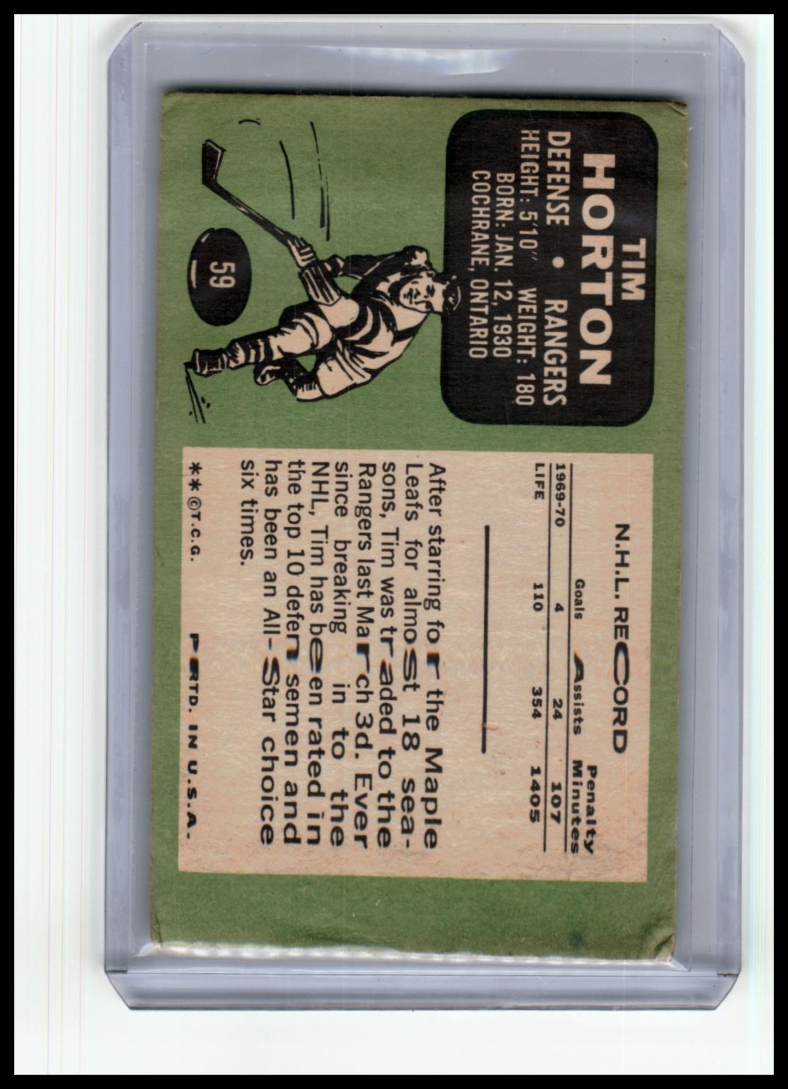 1970-71 Topps #59 Tim Horton
