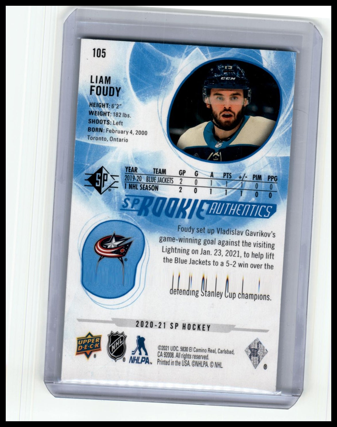 2020-21 SP #105 Liam Foudy #/2299