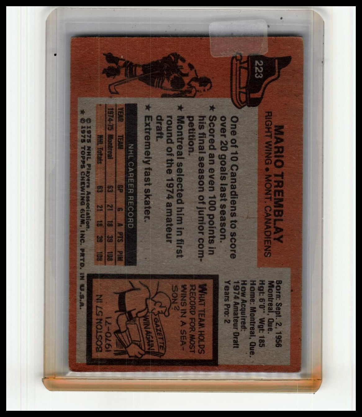 1975-76 Topps #223 Mario Tremblay