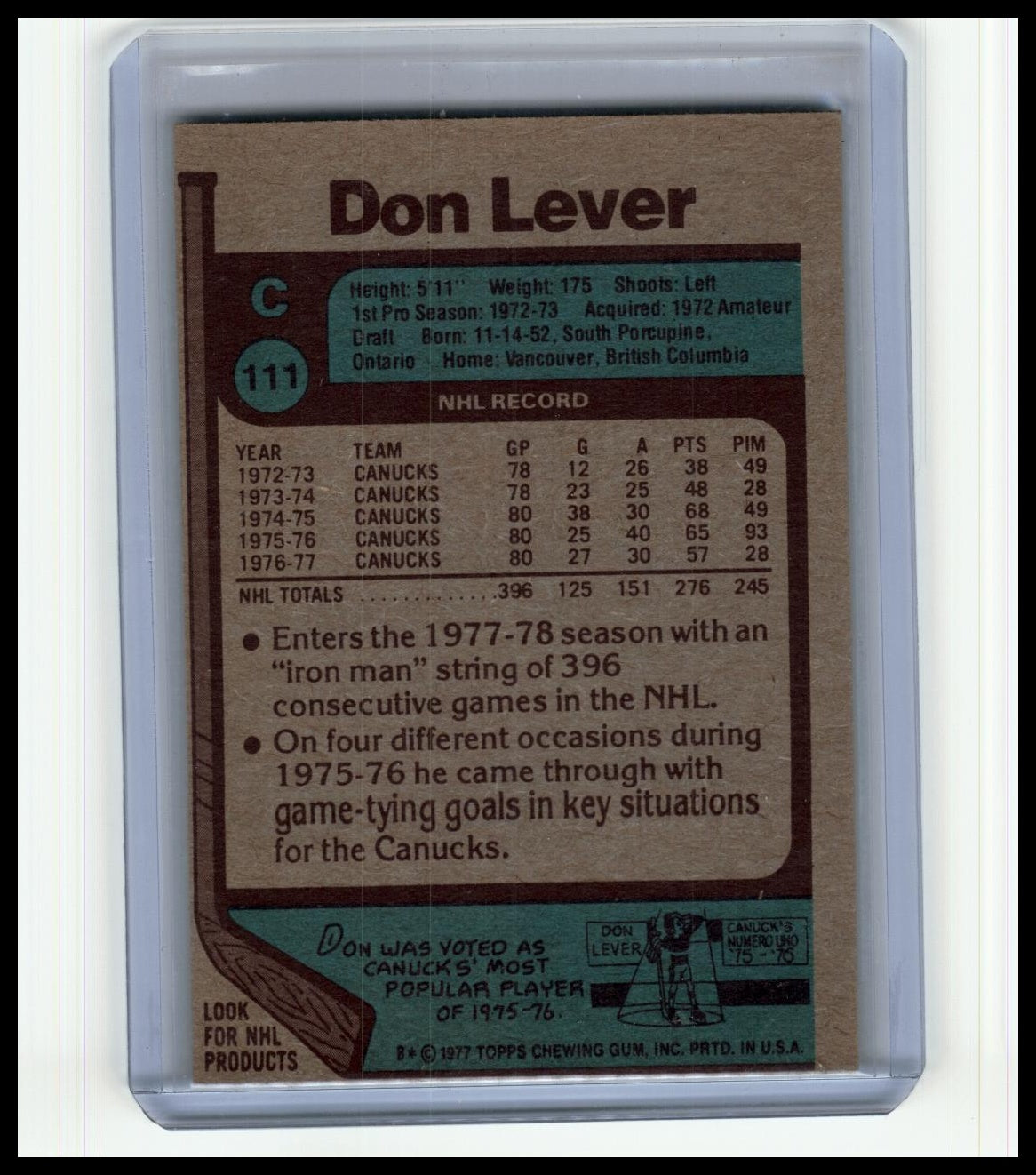 1977-78 Topps #111 Don Lever