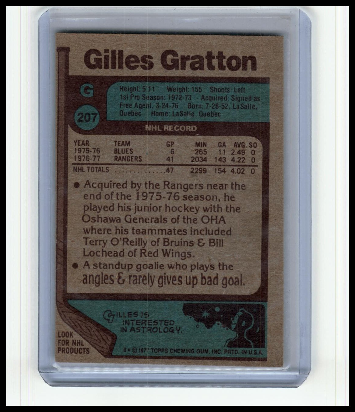 1977-78 Topps #207 Gilles Gratton