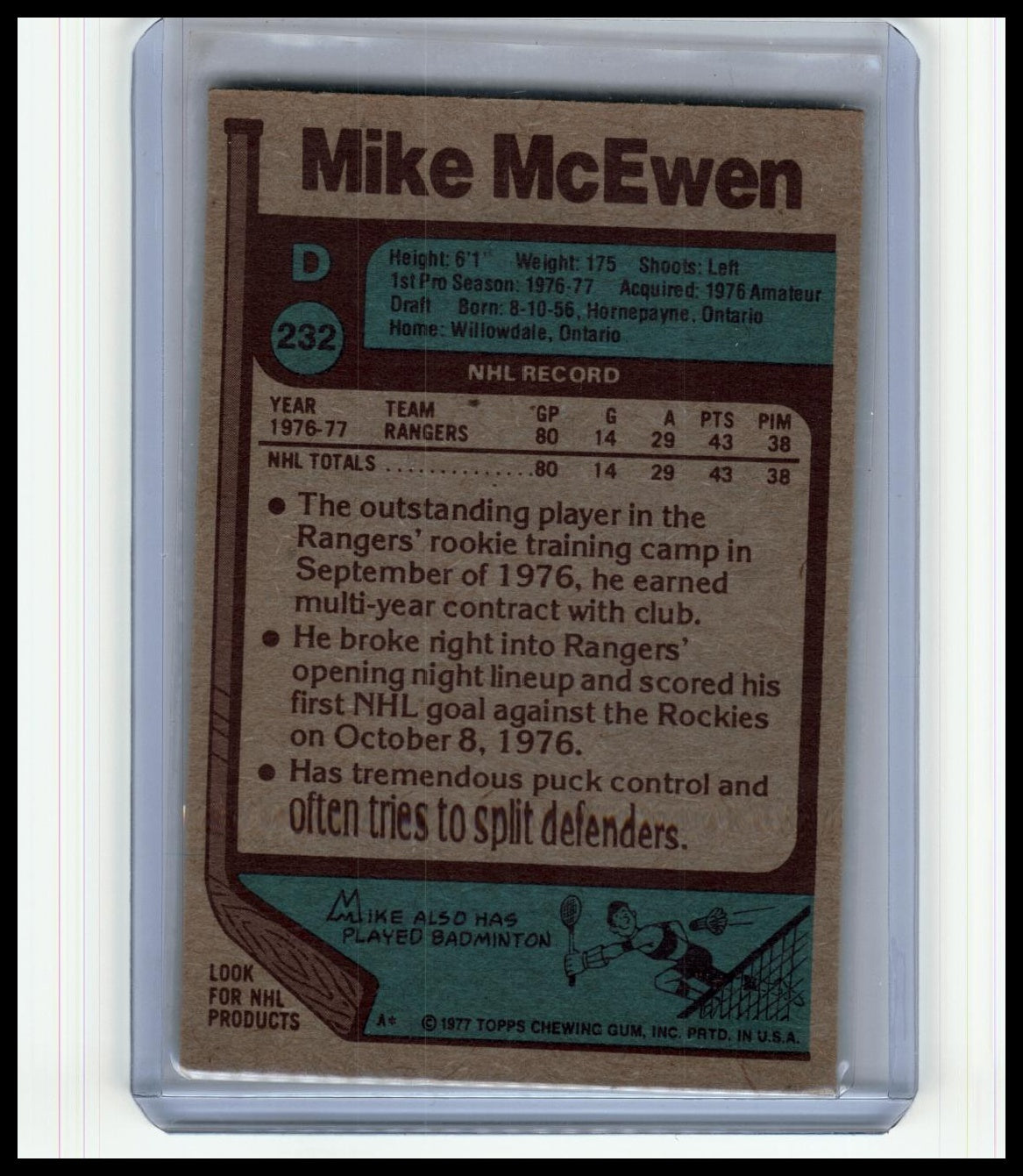 1977-78 Topps #232 Mike McEwen