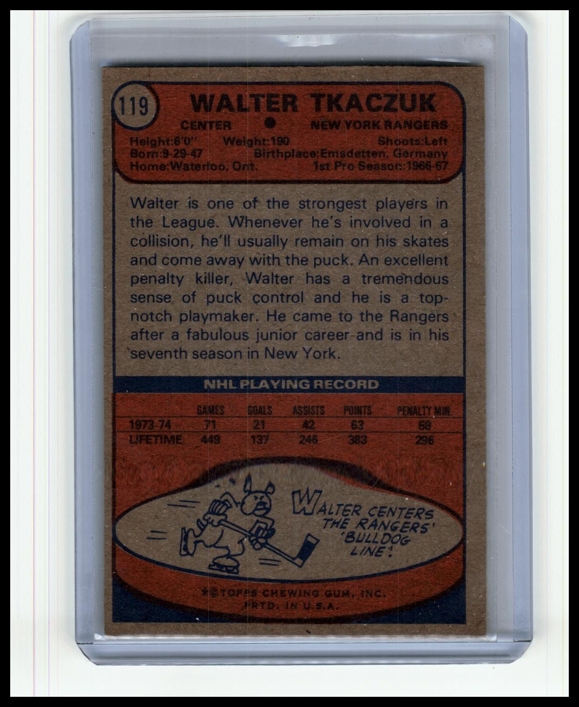 1974-75 Topps #119 Walt Tkaczuk