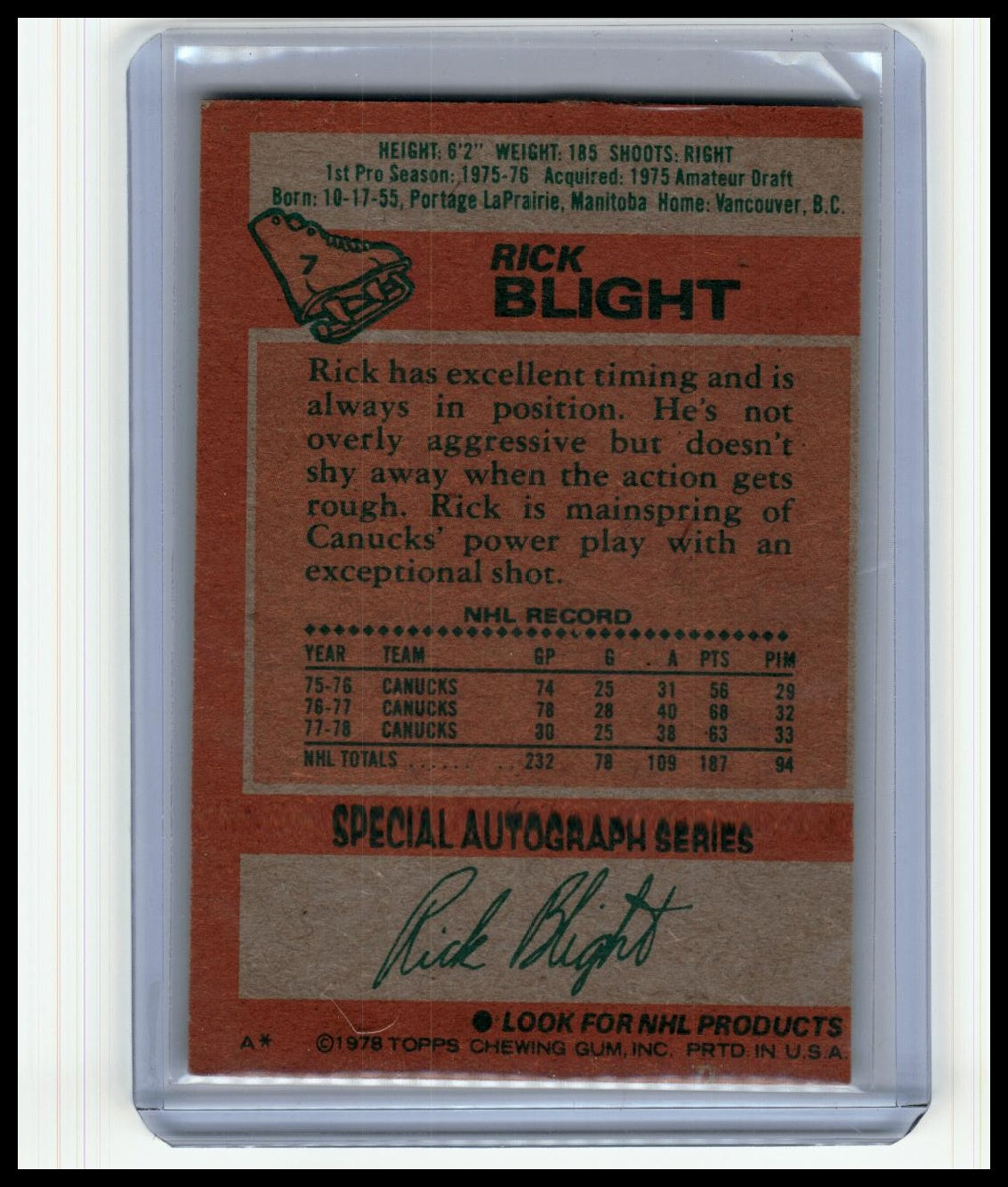 1978-79 Topps #7 Rick Blight