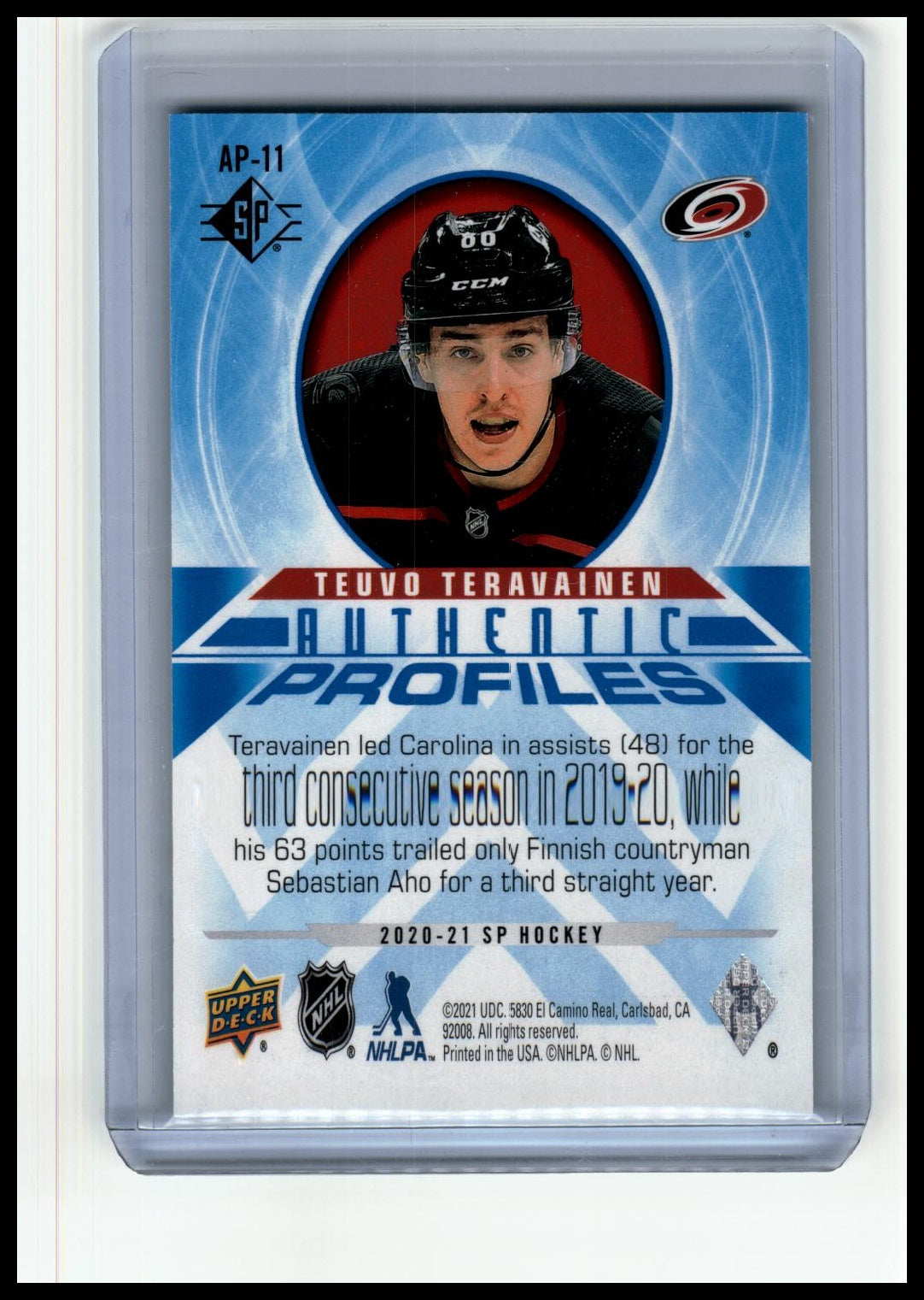 2020-21 SP #AP-11 Teuvo Teravainen Authentic Profiles Blue
