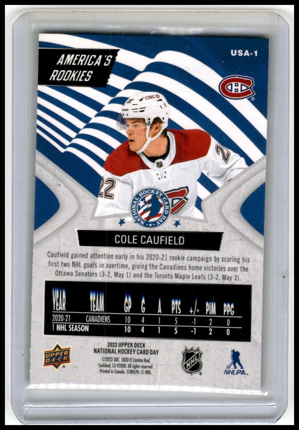 2022 Upper Deck National Hockey Card Day USA #USA-1 Cole Caufield