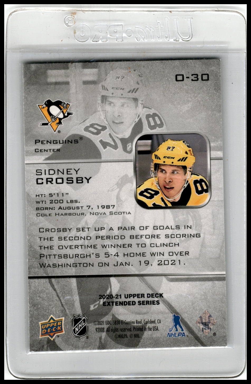 2020-21 Upper Deck #O-30 Sidney Crosby Ovation Standing Ovation #/50