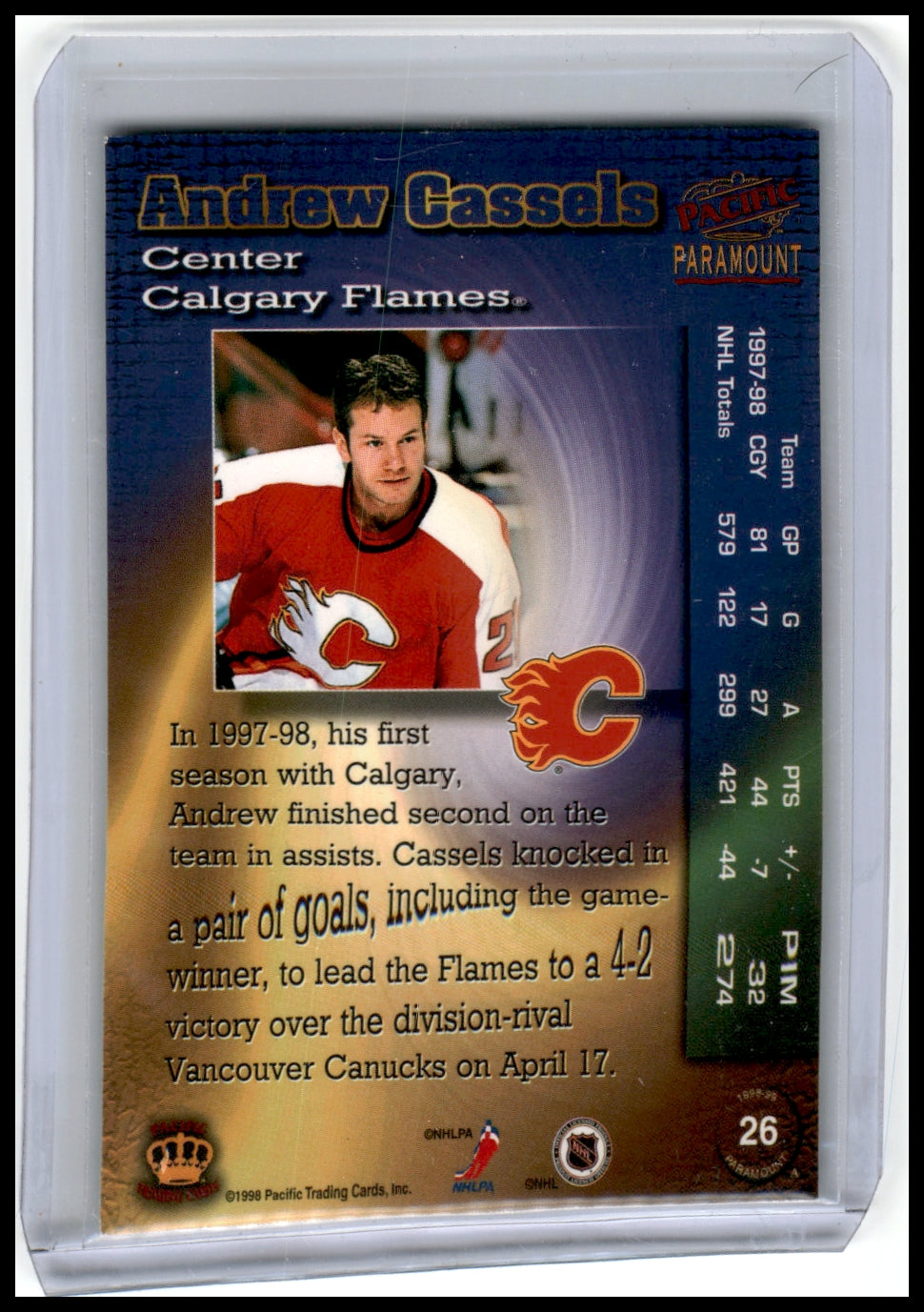 1998-99 Pacific Paramount #26 Andrew Cassels Copper